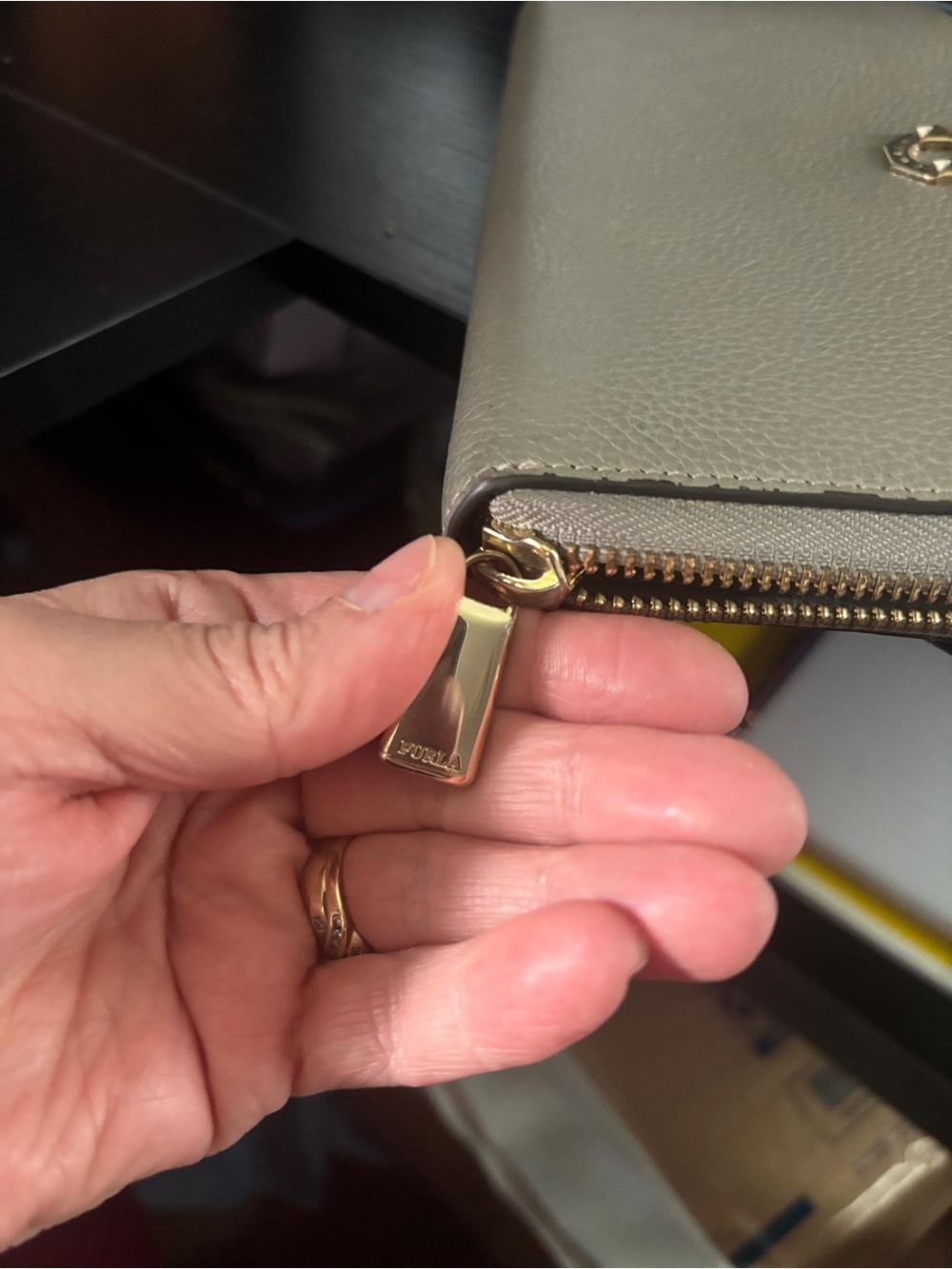 Furla Light gray  Pebbled Zip-Around Wallet with Gold Logo - Picture 7 of 14